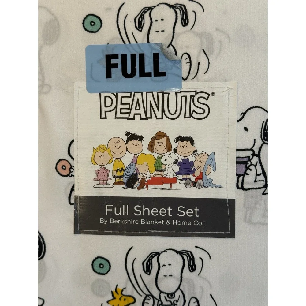 BERKSHIRE Peanuts SNOOPY Coffee and Donuts WHITE‎ Sheet Set POLYESTER Size FULL